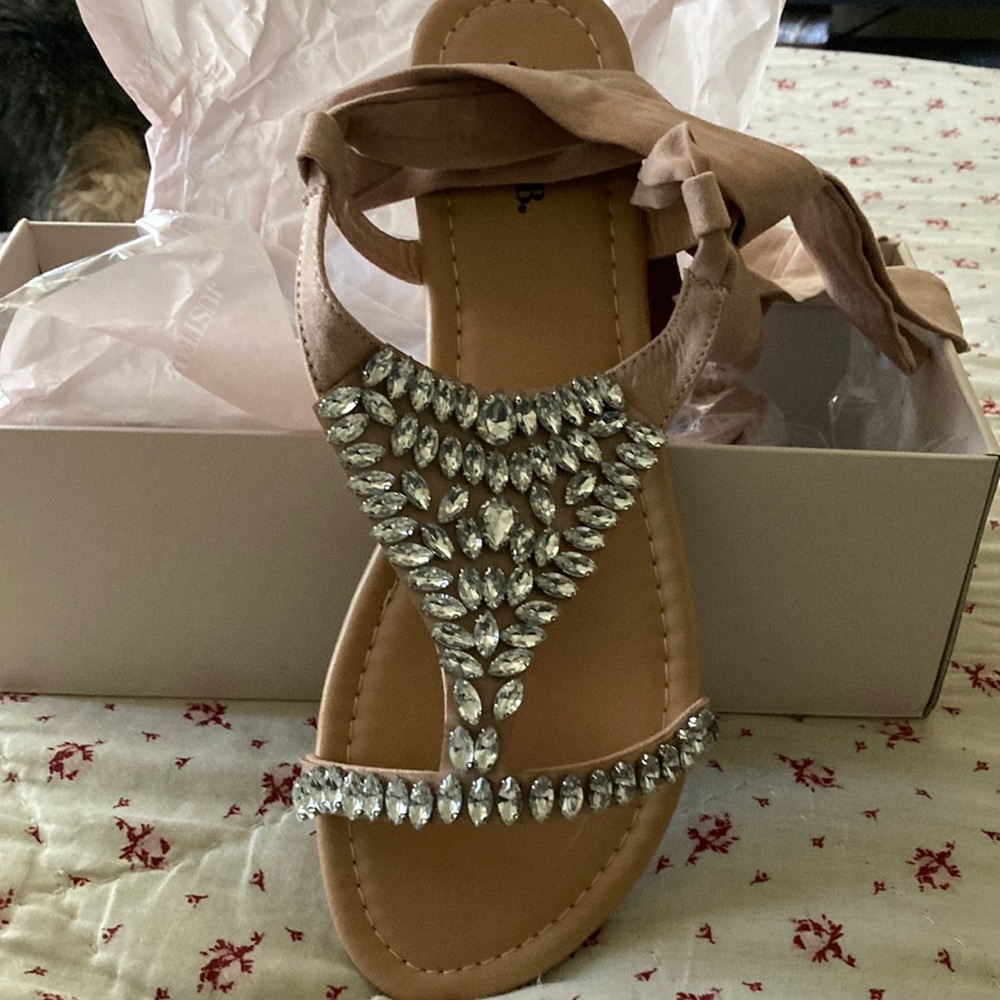 Women flat sandals dazzle with ties blush color brand new